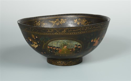 Lot 284 - An Islamic Persian lacquer papier-maché bowl, probably 19th century