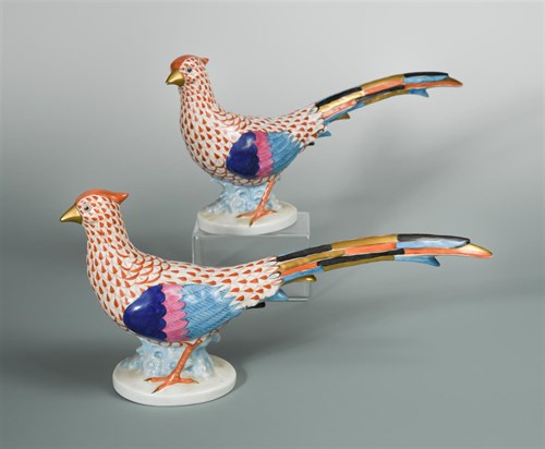 Lot 30 - A pair of  large Herend rust fishnet pheasants