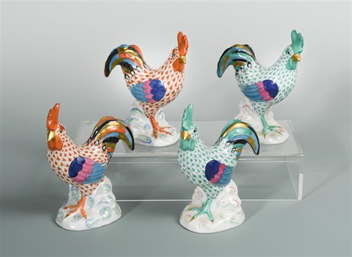 Lot 33 - A pair of Herend porcelain models of roosters