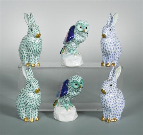 Lot 32 - A pair of Herend porcelain models of owls