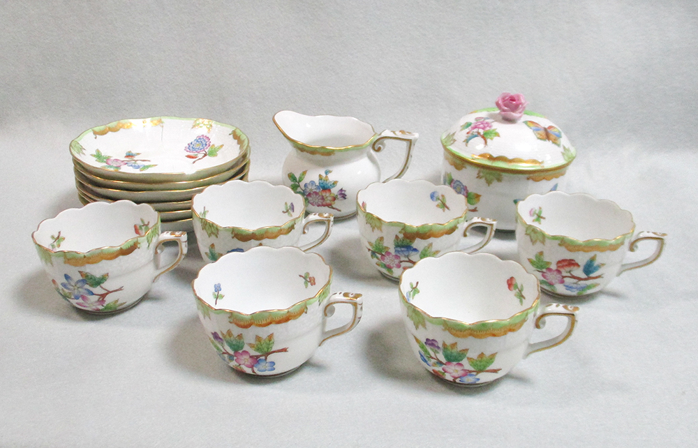 Lot 40 - A Herend porcelain Queen Victoria Fancies pattern coffee service for six