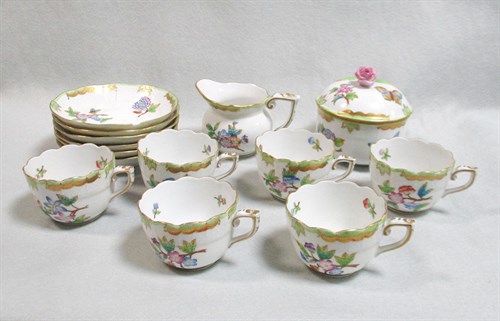 Lot 40 - A Herend porcelain Queen Victoria Fancies pattern coffee service for six