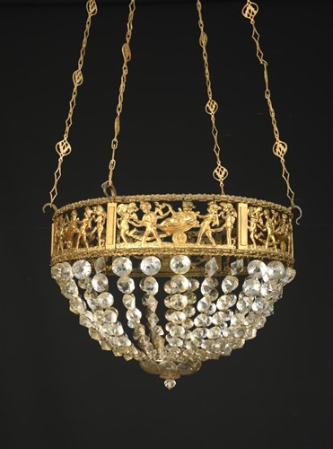 Lot 301 - An Edwardian gilt brass framed basket chandelier