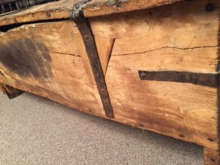 Lot 382 - A 15th century elm and iron bound boarded chest
