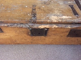 Lot 382 - A 15th century elm and iron bound boarded chest