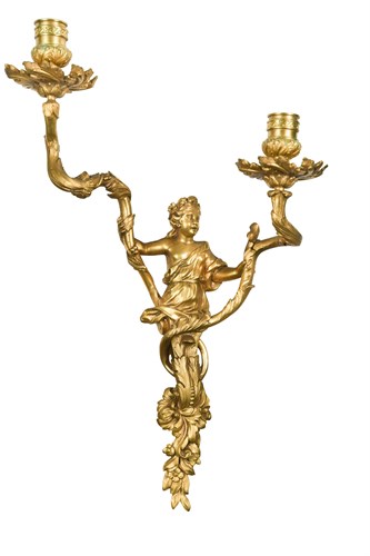 Lot 296 - A pair of late 19th century French ormolu twin-branch wall lights
