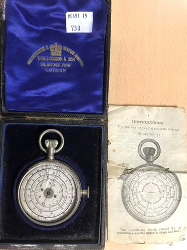 Lot 372 - Boucher's Calculator, Logarithmical calculating "watch" by Negretti & Zambra, London,  c. 1910
