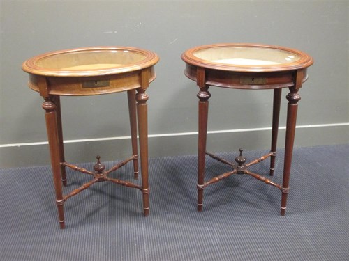 Lot 302 - A pair of mahogany circular bijouterie tables,...