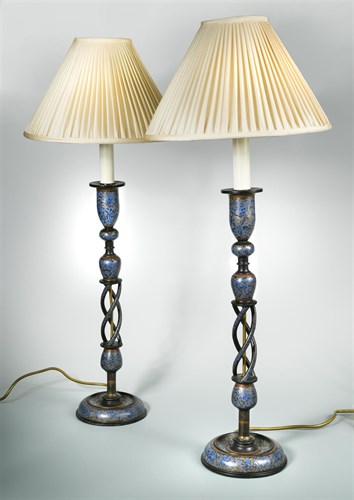 Lot 289 - A pair of Kashmiri lacquered table lamps