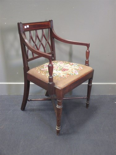 Lot 471 - A Sheraton mahogany bar back elbow dining...