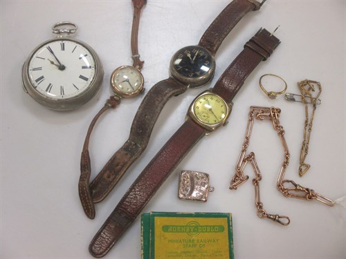 Lot 144 - A 9ct gold watch chain (9g), various pocket...