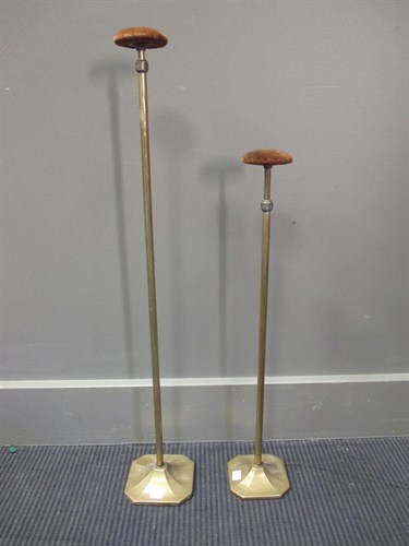 Lot 427 - Two Edwardian brass adjustable wig stands with...