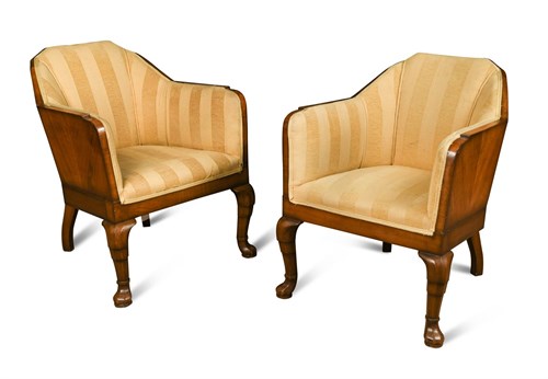 Lot 127 - A pair of Art Deco walnut armchairs