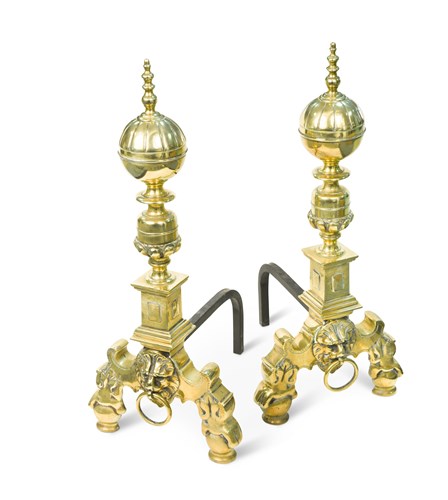 Lot 313 - A pair of 17th century Dutch style brass andirons
