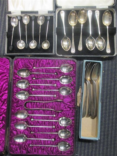 Lot 212 - Three cased sets of teaspoons and other silver