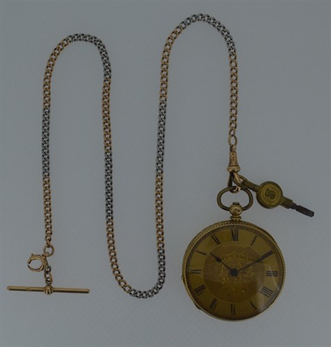 Lot 165 - Baume - An open faced pocket watch with accompanying Albertina chain