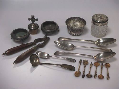 Lot 229 - Three silver tablespoons and various small...