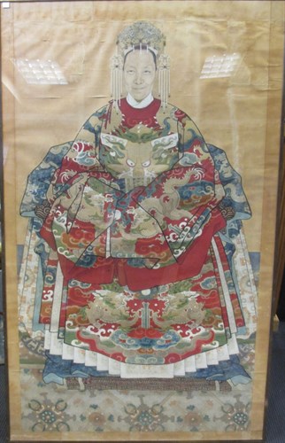Lot 335 - A Chinese ancestral portrait, the sitter...