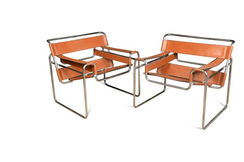 Lot 132 - After Marcel Breuer (Hungarian, 1902-1981), a pair of Wassily chairs, originally designed 1925