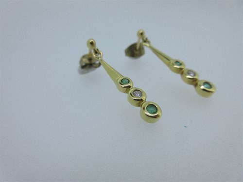 Lot 305 - A pair of emerald and diamond set earpendants