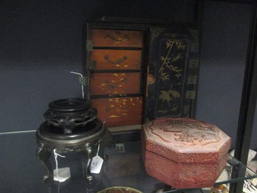 Lot 94 - A Japanese Chinoiserie cabinet, a cinnabar...