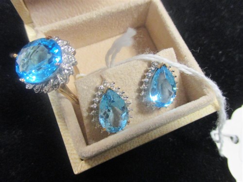 Lot 158 - A cased pair of 9ct gold blue and white stone...