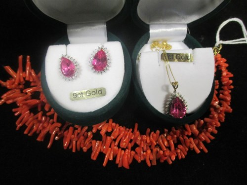 Lot 159 - A pair of 9ct gold pink and white stone...