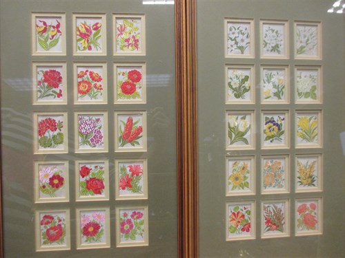 Lot 203 - Four frames comprising 60 woven silk Kensitas...