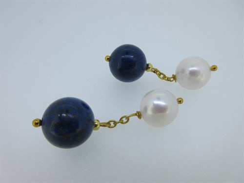 Lot 393 - A pair of lapis lazuli and cultured pearl cufflinks
