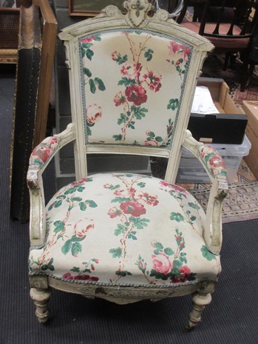 Lot 317 - A cream painted open armchair