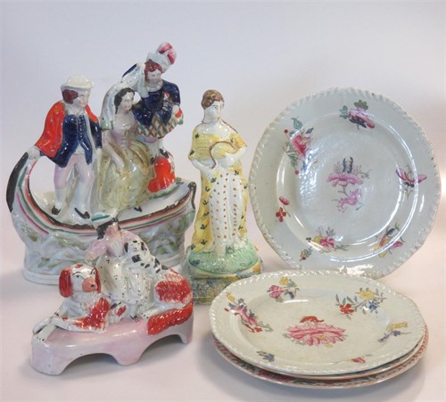 Lot 10 - A collection of Staffordshire figures, cabinet...