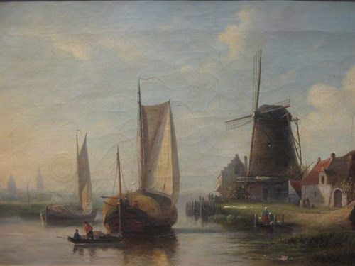 Lot 250 - P Villinz 'A lowlands scene with sailing boats...