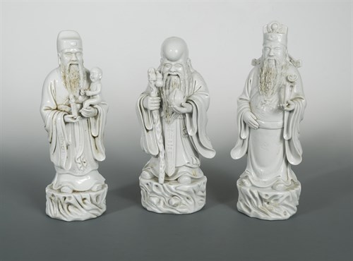 Lot 133 - A Dehua set of the Gods of the three stars, Fulushou, 19th or 20th century