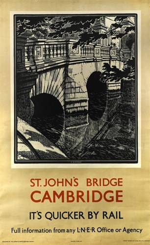 Lot 169 - Gwen Raverat (British, 1885–1957), for L.N.E.R., St. John's Bridge, Cambridge, It's quicker by Rail