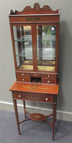 Lot 289 - A Sheraton style Edwardian floral painted...