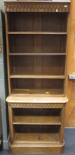 Lot 335 - A stripped oak two section bookcase, 19th century