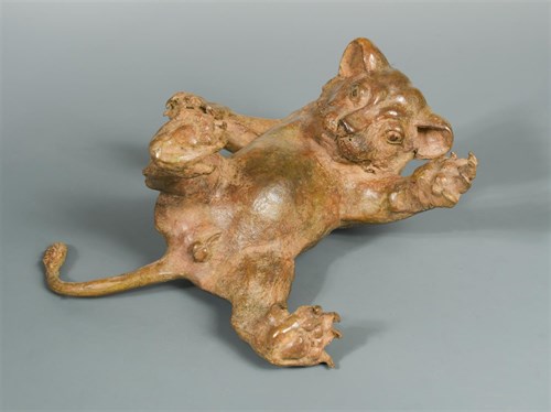 Lot 33 - Jean Lemonnier, (French, born 1950), Lion Cub on its back, a bronze study, 2018