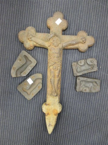 Lot 40 - A cast iron crucifix marker, 52cm high, and 2...