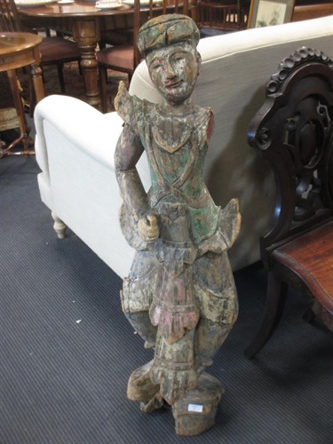 Lot 71 - A carved wood and painted Eastern temple...