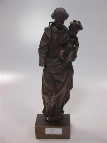 Lot 2 - A carved wood virgin and child figure group,...