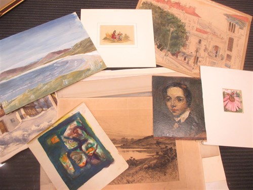 Lot 197 - A small folder of loose watercolours, oils and...