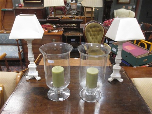 Lot 353 - A pair of modern glass storm lamps and a pair...