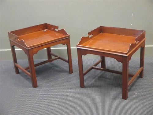 Lot 303 - A pair of mahogany galleried tray top...