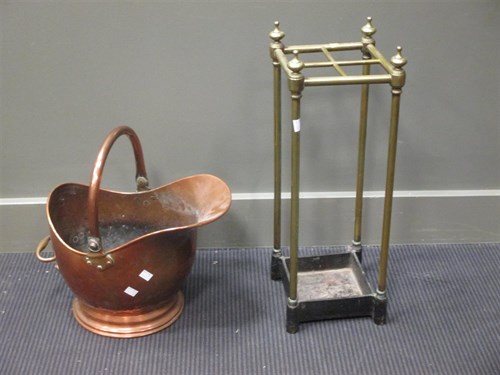 Lot 327 - A brass stick stand and a copper coal scuttle (2)