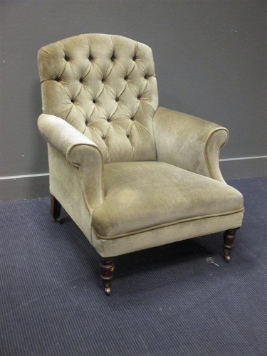 Lot 275 - A 19th century green upholstered button-back...