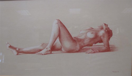 Lot 255 - Kenneth Jepson, a red chalk study of a female...