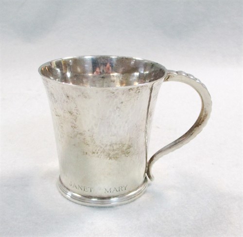 Lot 44 - A George V Art Deco silver Christening mug by Henry George Murphy, Falcon Studios