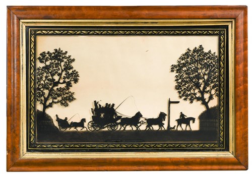 Lot 241 - A reverse glass painted coaching scene - Epsom...
