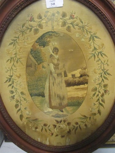 Lot 248 - Two verse samplers & an oval silkwork picture...