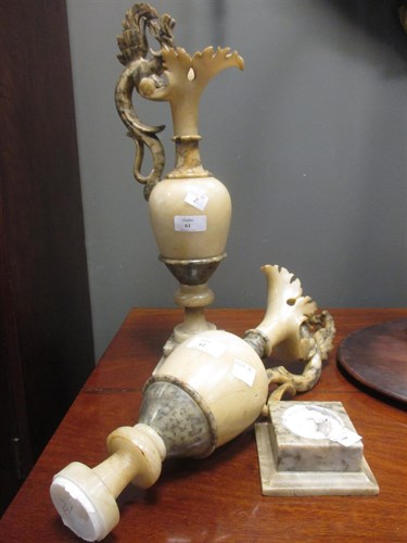 Lot 61 - An Italian alabaster pair of ewers (2)